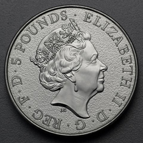 Silbermünze 2oz Queen's Beasts Rückseite mit Queen Elizabeth II.