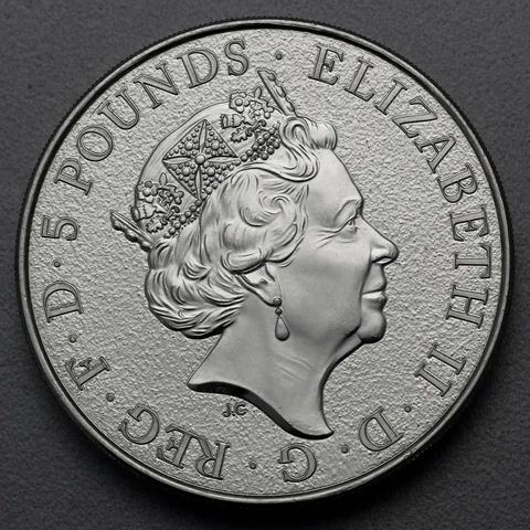 Silbermünze 2oz Queen's Beasts Rückseite mit Queen Elizabeth II.