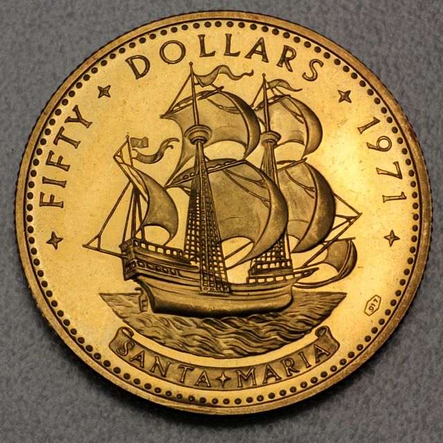 50 Dollar Goldmünze der Bahamas 1971 aus 19,971g 22K Gold