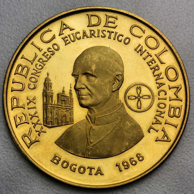 500 Pesos Goldmünze Columbien Republica Colombia Quintos Pesos Bogota 1968