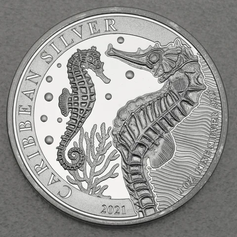 Silbermünze 1oz Barbados Caribbean Silver Seahorse 2021