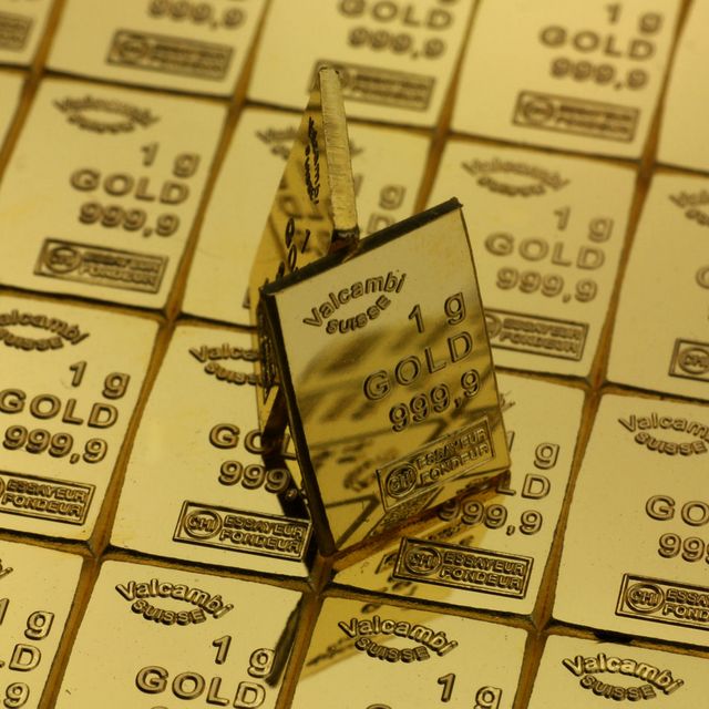 2 x 1g Goldbarren einer Valcambi Goldtafel
