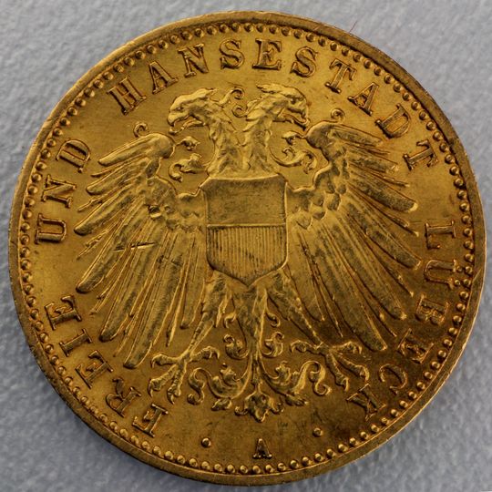 20 Reichsmark Goldmünze Lübeck - Prägejahre 1905, 1906, 1909, 1910 Jäger Nr. 228
