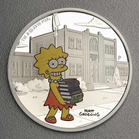 Silbermünze Minted Mini Coin 1oz The Simpsons 2019 - Lisa Simpson coloriert in Polierter Platte