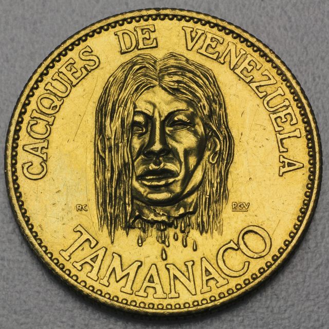 20g Gold Rundbarren 900er Gold Venezuela Tamanaco Caciques Medaille 1955 (keine Münze) Inter-Change Bank