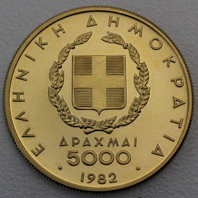 Goldmünze 5000 Drachmen Griechenland 1982 Friedenstauben