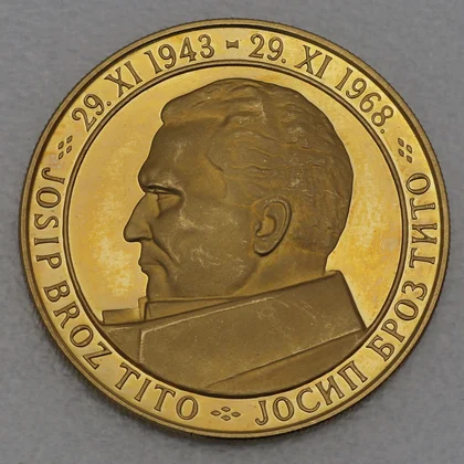 200 Dinar Goldmünze Jugoslawien 1968 "25. Jahrestag der jugoslawischen Republik"