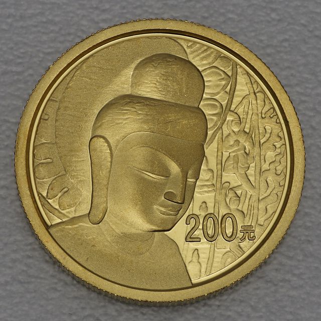 200 Yuan Goldmünze China 2010 Yuangang Grotto 15,55g 999er Feingold