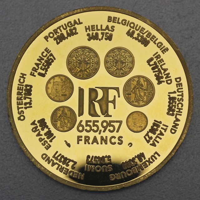 Goldmünze 655,957 Francs Frankreich 2001 - Euro Umstellung