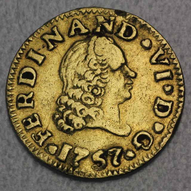 1/2 Escudos Goldmünze Spanien 1757 Ferdinand VI