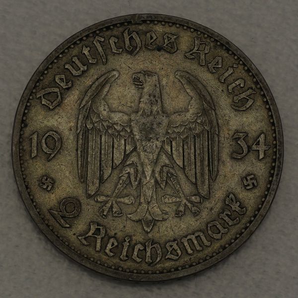 Silbermünze NS-Zeit 2 Reichsmark 1934, Garnisonskirche mit Datum