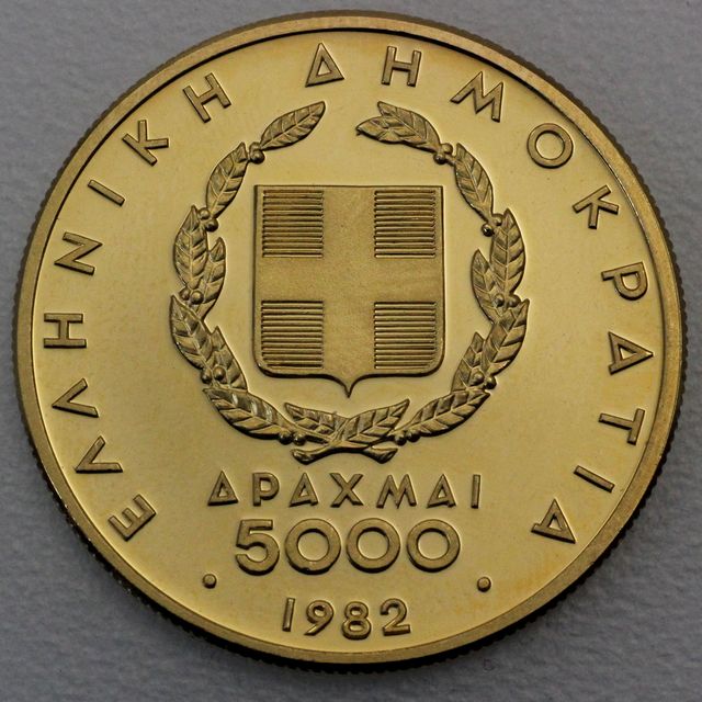 Goldmünze 5000 Drachmen Griechenland 1982 Pierre de Coubertin