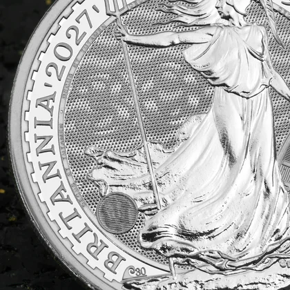 Britannia Silbermünze des Jahrgangs 2027 im Jubiläumsdesign