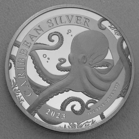 Silbermünze 1oz Barbados Caribbean Silver Octopus 2023