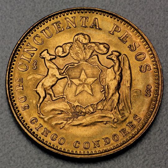 50 Pesos Goldmünze Chile Zahlseite