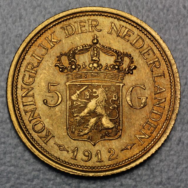 5 Gulden Goldmünze Wilhelmina Niederlande 1912