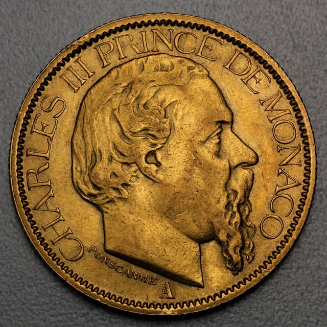100 Francs Goldmünze Monaco Charles III Prince de Monaco 1882, 1884 und 1886