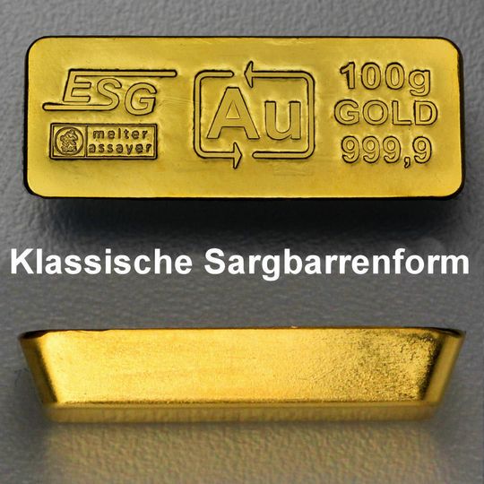 100g Goldbarren in Sargbarrenform