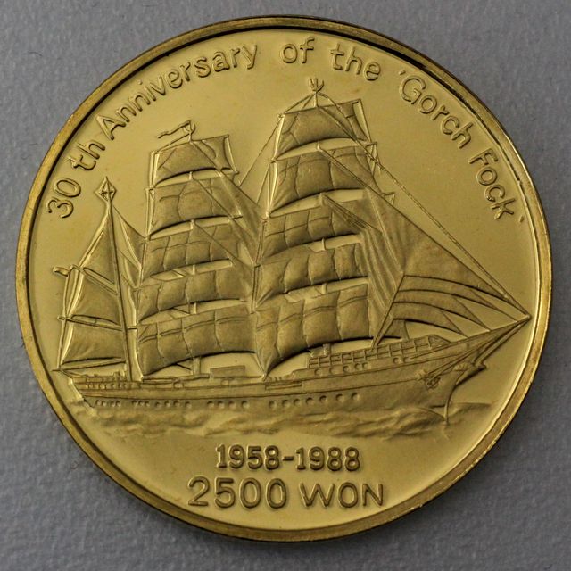 2500 Won Goldmünze Gorch Fock Nord-Korea 1988