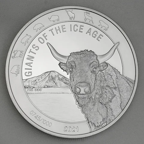 Silbermünze 1kg Ghana Giants of Ice Age 2021 - Auerochse