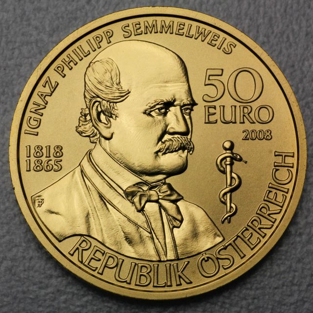 Goldmünze 50 Euro Österreich 2008 - Ignaz Semmelweis - Große Mediziner
