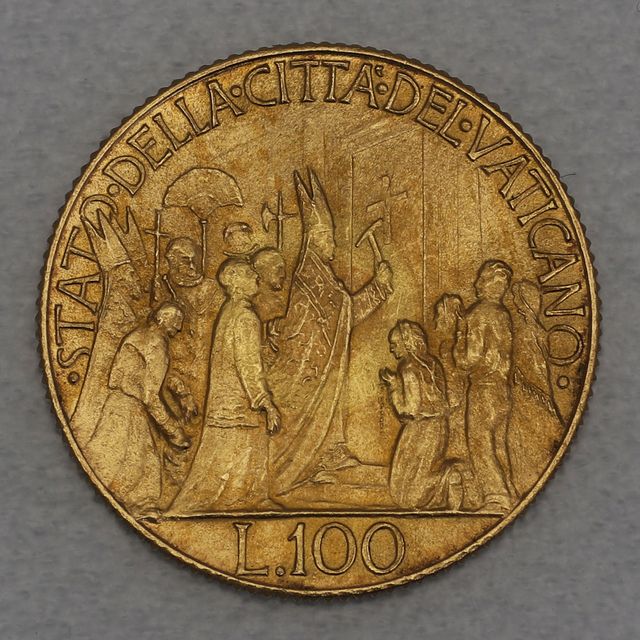 Goldmünze 100 Lire Pius XII.1950 - Öffnung der heiligen Pforte Vatikan