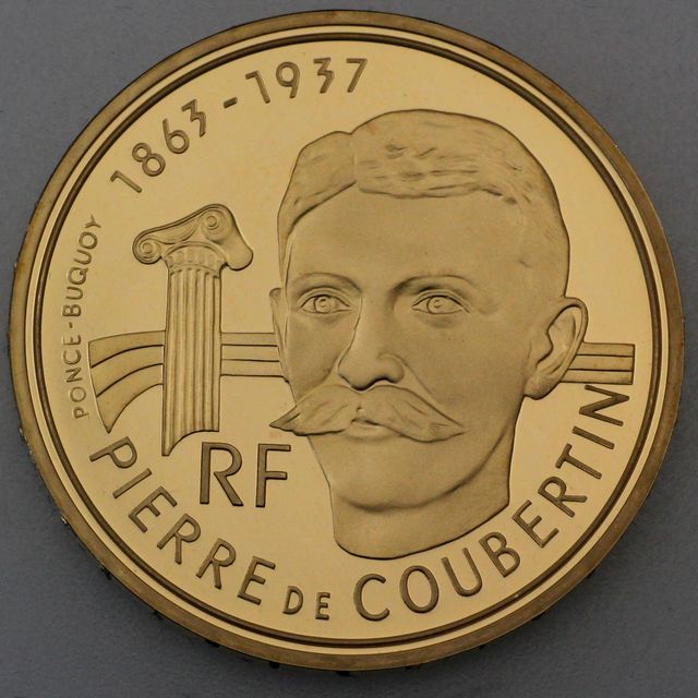 Goldmünze 500 Francs Frankreich 1991 - Pierre Coubertin