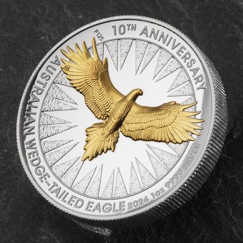 Silbermünze 1oz Australian Wedge-Tailed Eagle 2024 Jubiläumsausgabe vergoldet / gilded