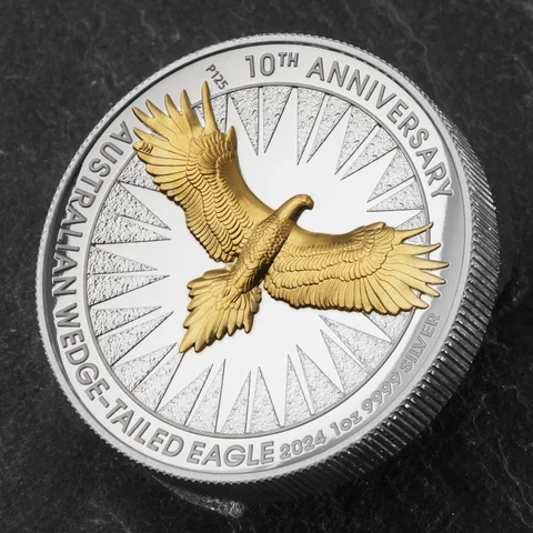 Silbermünze 1oz Australian Wedge-Tailed Eagle 2024 Jubiläumsausgabe vergoldet / gilded
