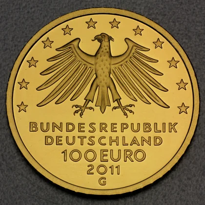Kehrseite der 100 Euro Goldmünze "Wartburg" 2011