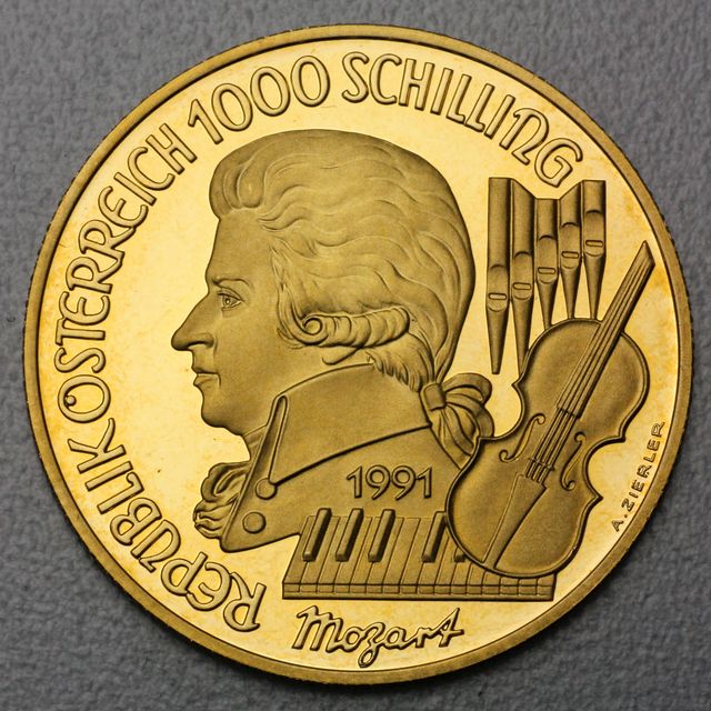 1000 Schilling Goldmünze Österreich 1991 Wolfgang Amedeus Mozart die Zauberflöte