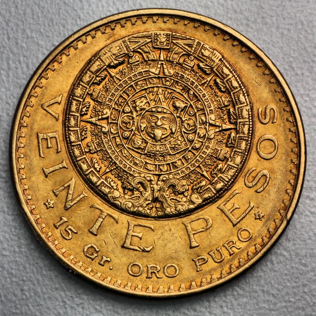 20 Pesos Goldmünze Aztekenthaler Centenario Mexiko