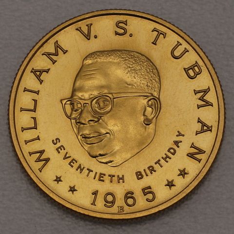 Goldmünze 25 Dollars Liberia 1965 - 70. Geburtstag von Präsident William Vacanarat Shadrach Tubman