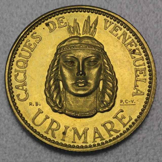 6g Gold Rundbarren 900er Gold Venezuela Urimare Caciques Medaille 1957 (keine Münze) Inter-Change Bank
