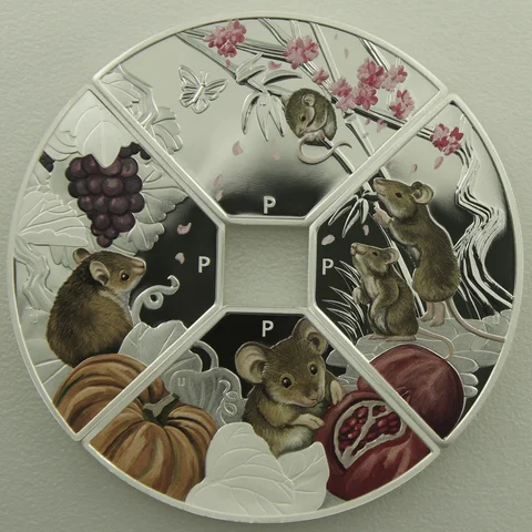 Silbermünzen 4x 1oz Lunar Tuvalu Quadrant 2020 - Maus