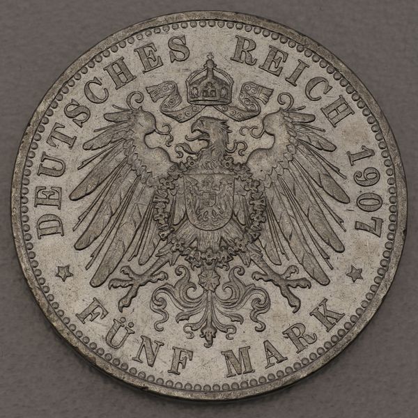 Silbermünze Deutsches Kaiserreich 5 Mark 1907