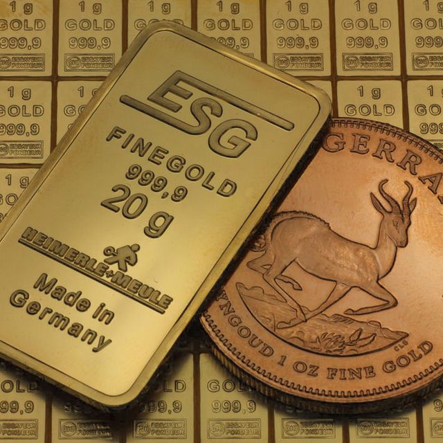 ESG Goldtafel und Krügerrand Goldmünze + Goldbarren