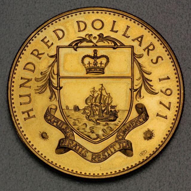 100 Dollar Goldmünze der Bahamas 1971 aus 39,94g 22K Gold