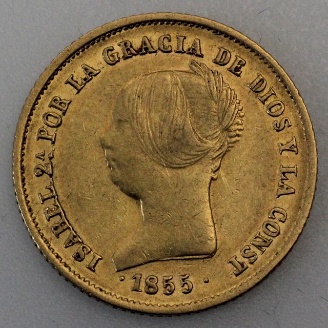 100 Real Goldmünze Spanien Isabella 1855