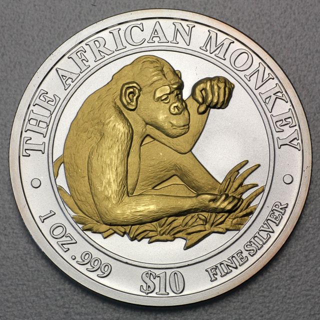 Silbermünze 1oz African Monkey Somalia 2002 in teilvergoldeter Variante