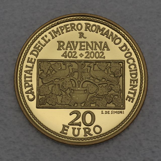 20 Euro Goldmünze San Marino 2002 1600. Jahrestag der Ausrufung von Ravenna zur Hauptstadt des Weströmischen Reiches
