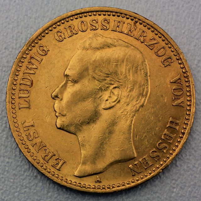 20 Reichsmark Goldmünze Ernst Ludwig - Hessen - Prägejahre 1905 bis 1911 Jäger Nr. 226