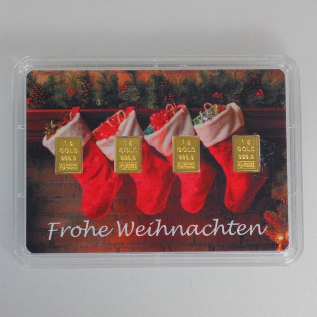 4 x 1g Goldbarren als Weihnachtsgeschenk