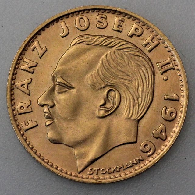 10 Francs Goldmünze Liechtenstein Franz  Josef II 1946