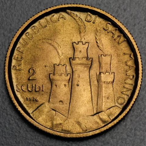 2 Scudi Goldmünze San Marino 1976 - Rauchende Türme