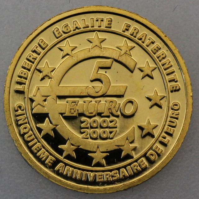 5 Euro Goldmünze Frankreich 2007 - 5. Jahrestag des Euro