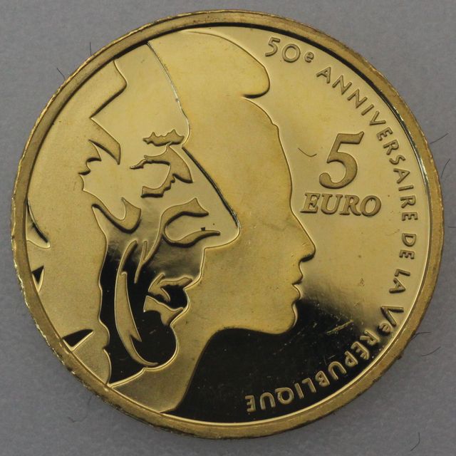 5 Euro Goldmünze Frankreich 2008 - 50 Jahre fünfte Republik