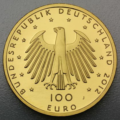 Kehrseite der 100 Euro Goldmünze "Dom zu Aachen"