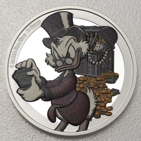 Silbermünze 1oz Niue Dagobert Duck 2022 75. Jubiläum koloriert