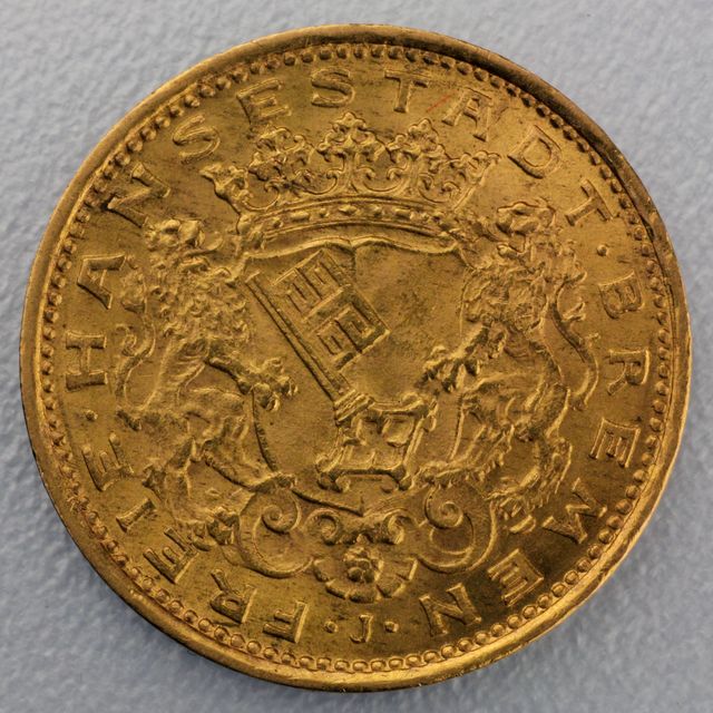 10 Reichsmark Goldmünze Bremen Prägejahr 1907 Jäger Nr. 204